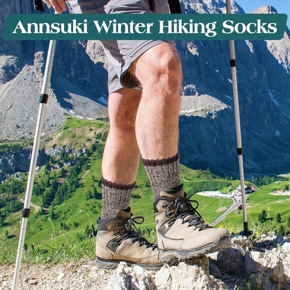 5 Pack Merino Wool Socks - Men's Winter Warm Thermal Hiking Socks for Camping an - Picture 3 of 6